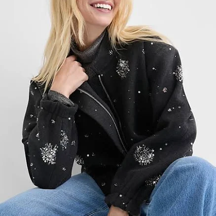 Loft Women's Sequin Embellished Bomber Jacket