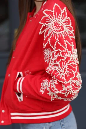 Pearl Embellished Bomber Jacket