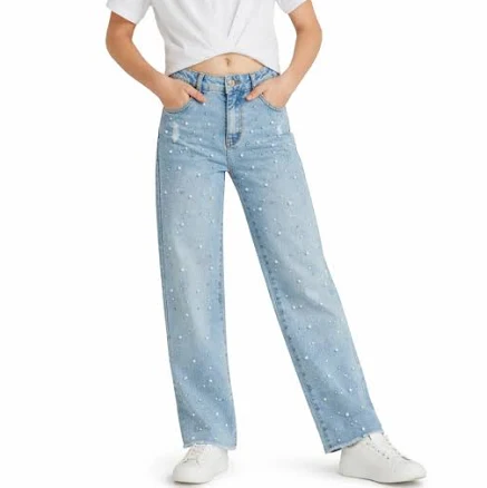 Rhinestone and Pearl Straight Leg
