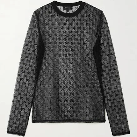 Gucci Women's Love Parade Embroidered Tulle Top