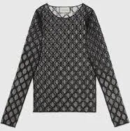 GUCCI Black GG Embroidered Tulle Sheer Oversized Top