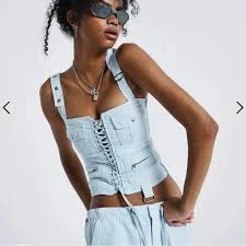 Jaded London Cargo Corset Top in powder blue -Size xs