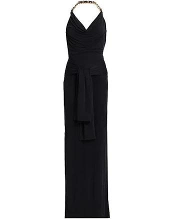 Balmain Women's Chain Strap Tie-Waist Halter Gown