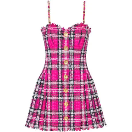 Balmain Plaid Chain Strap Dress