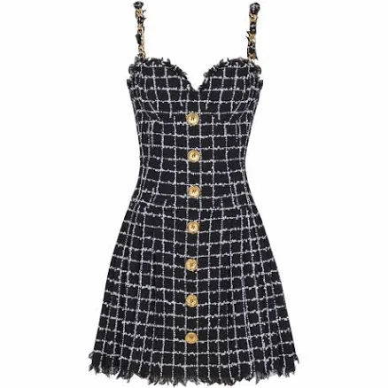 Balmain - Tweed dress with chain straps