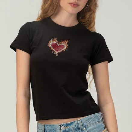 Sugar Flower Heart Rhinestone Baby Tee