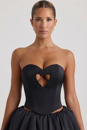 Oh Polly Amora Embellished Heart Cut-Out Strapless Corset Top