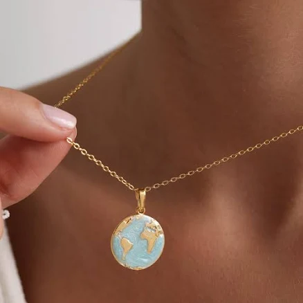 Dainty Enamel World Pendant Necklace
