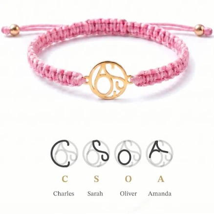 Kids Braided Cord Monogram Bracelet