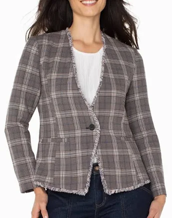 Glen Check Collarless Fitted Blazer with Fray