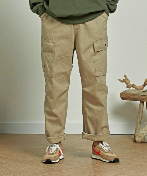 Broken Twill Cargo Wide Pants