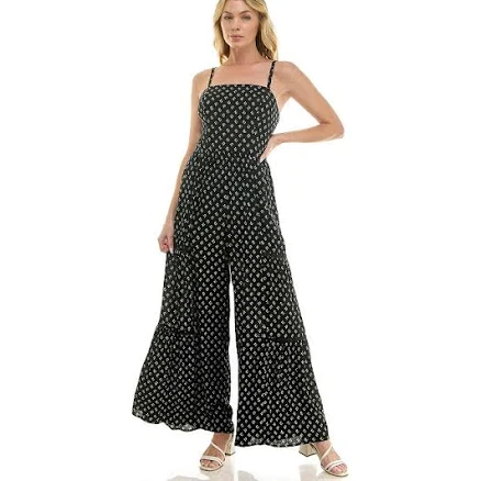 Juniors' Lily Rose Smocked Crochet Wide Leg Jumpsuit