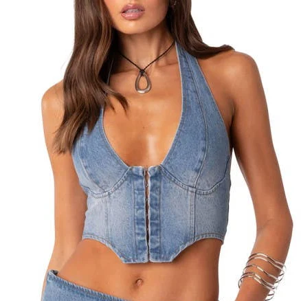 Edikted Women's Katrina Lace Up Denim Corset