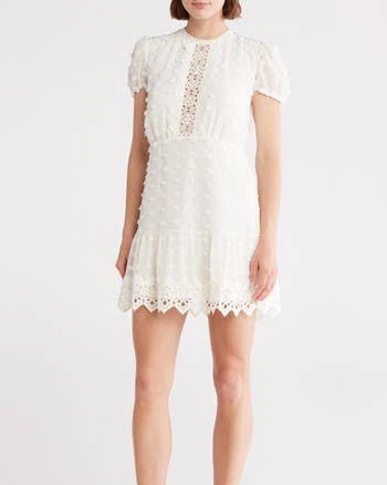 Love By Design Women's Romee Puff Sleeve Lace Trim Minidress