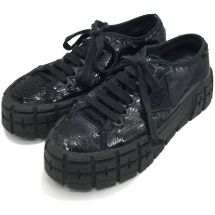 Prada Double Wheel Sequin Sneakers Black Women's Size Eu38/us8