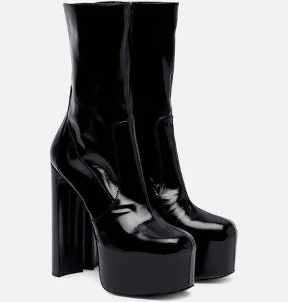 Saint Laurent, Billy 95 leather platform mid-calf boots, Women, Black, US 10, Boots