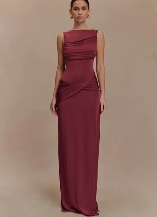 MESHKI Henley Slinky Drape Maxi Dress