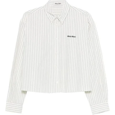 Miu Woman Miu STRIPED COTTON POPLIN CROP SHIRT WITH LOGO