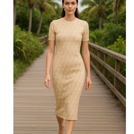 Fendi Reversible Sheath Dress - Tan