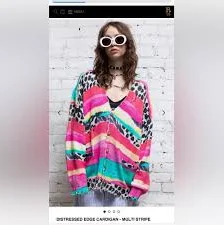 DISTRESSED EDGE CARDIGAN - MULTI STRIPE r13