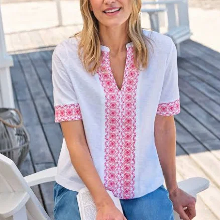 WoolOvers Embroidered Notch Neck Tshirt