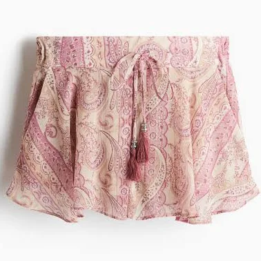 H&M Beige/Paisley-Patterned Airy Drawstring Shorts