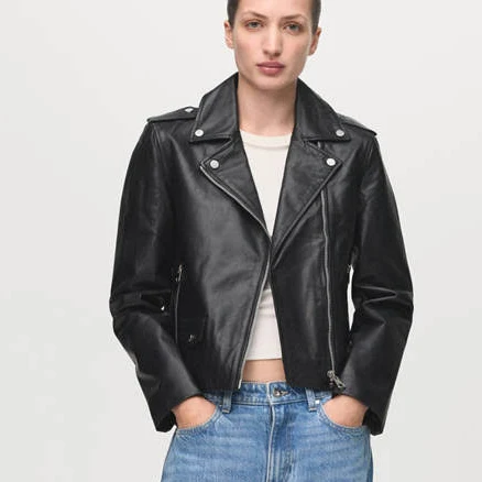 MANGO Women's Leather Biker Jacket