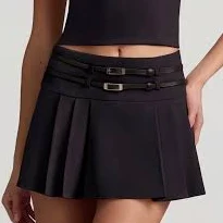 Oh Polly Belted Low-Rise Pleated Mini Skirt
