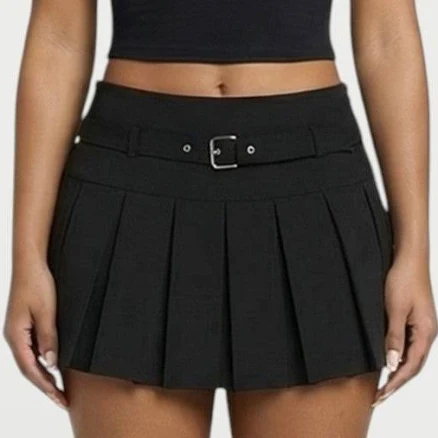 Celestia Women's High-Waist Belted Pleated Mini Skirt