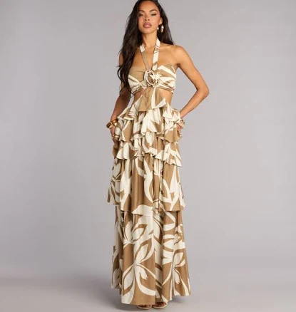 Windsor Postcard Halter Cutout Maxi Dress