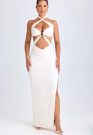Oh Polly Cut-Out Ruched Halterneck Maxi Dress