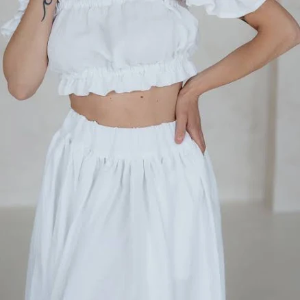 Off Shoulder Ruched Linen Crop Top