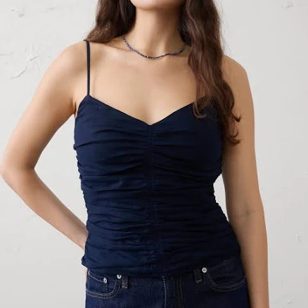 Women's Linen-Blend Strappy Ruched Top