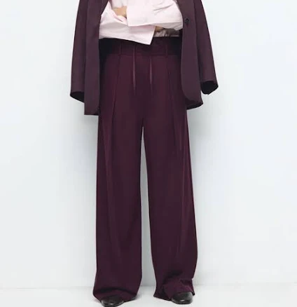 MANGO Women's High-Rise Double-Waist Pleated Pants
