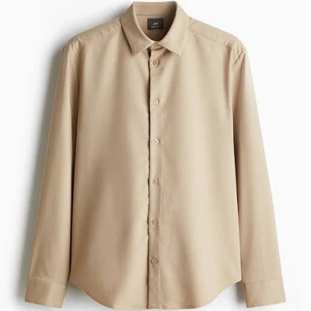 Men - Beige Regular Fit Twill Shirt - Size: XS - H&M