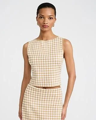 Express Women's Gingham Boat Neck Sweater Top