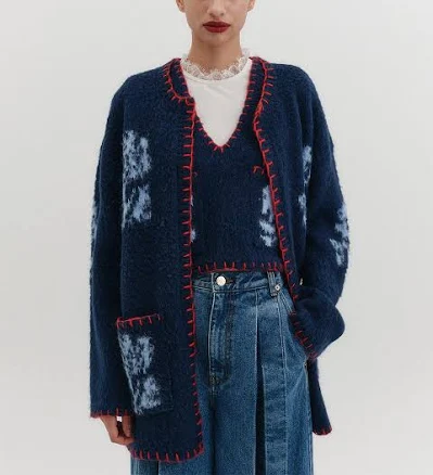 W Concept Floral Jacquard Knit Cardigan