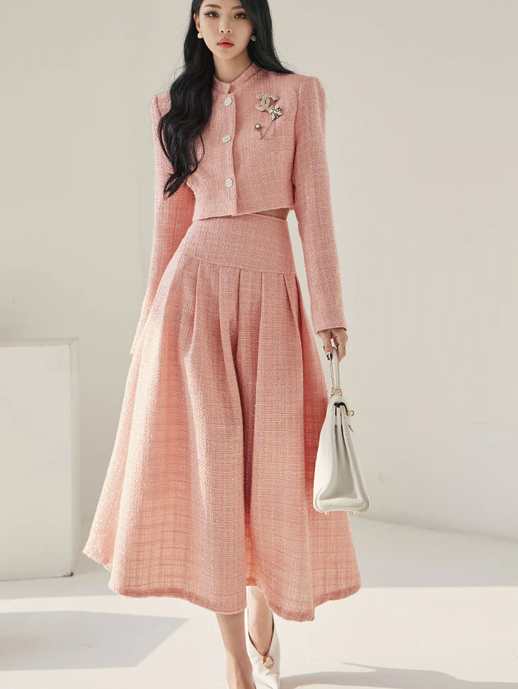 Tweed Crop Jacket Two-piece Set