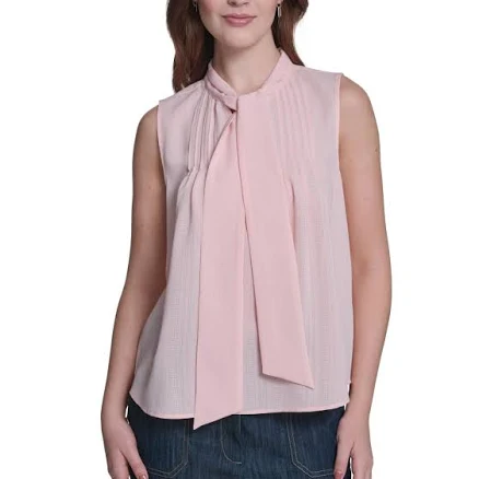 Tommy Hilfiger Women's Sleeveless Tie Neck Pintuck Blouse