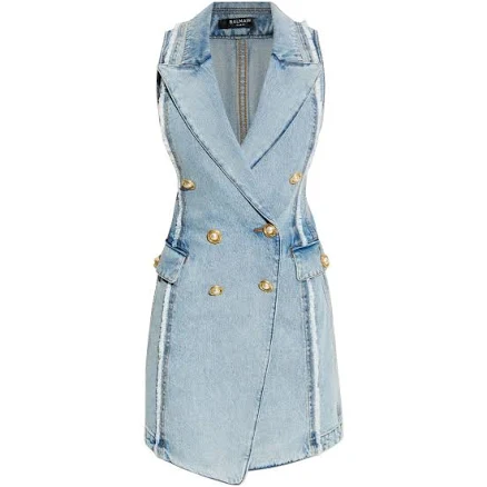 Balmain Tailored Denim Vest Dress
