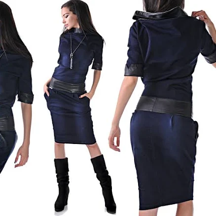Designer Denim Dress with Eco-Leather
