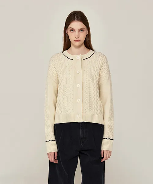Pure Wool Cable Cardigan (IVORY)