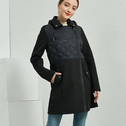 IKAZZ Women's Asymmetrical Waterproof Softshell Trench Coat