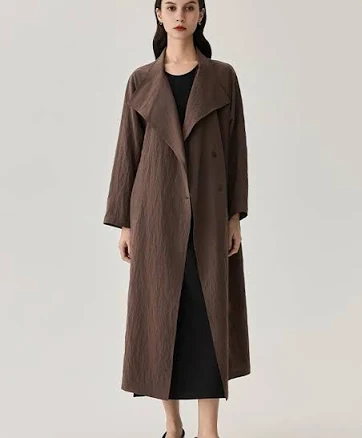 Textured Silk Asymmetric-Collar Belted Trench Coat