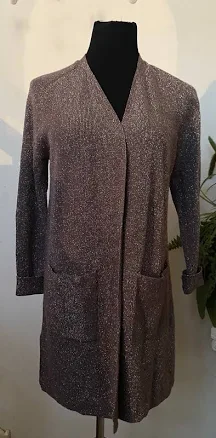 Ann Taylor Women's Glitter Gray Knit Open Cardigan Sweater Size Mp,