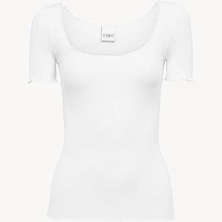 Chloe Women's Lace-Trim Ribbed Scoop-Neck Cotton T-Shirt