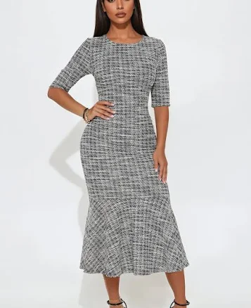 Fashion Nova Cara Stretch Tweed Midi Dress