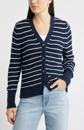 Caslon Shaker Stitch V-Neck Pima Cotton Cardigan