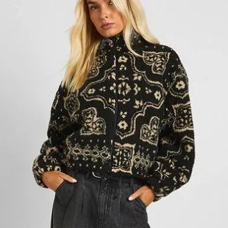 Boohoo Women's Bandana Print Teddy Zip Bomber Jacket