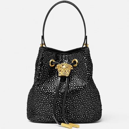 Versace La Medusa Embellished Satin Mini Bucket Bag